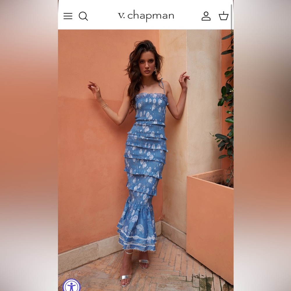 V. Chapman Geranium Dress in Dusk Blue Roses - Perfect Condition